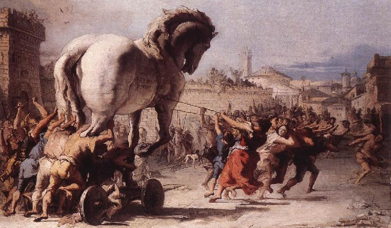 TIEPOLO, Giovanni Domenico The Procession of the Trojan Horse in Troy e Germany oil painting art